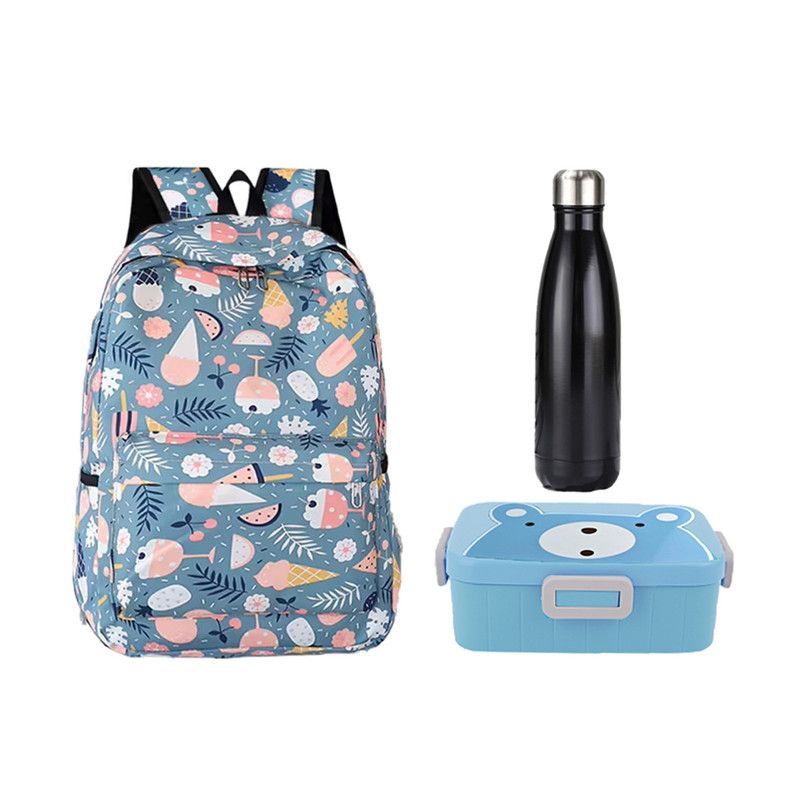 Star Babies - School Backpack W/ Eco Friendly - BPA Free Lunch Box, Stainless Steel Water Bottle 500ml - Blue