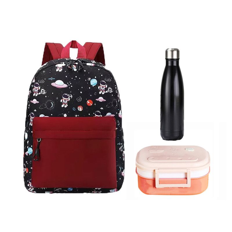 Star Babies - School Backpack W/ Eco Friendly Double Layer - BPA Free Lunch Box, Stainless Steel  Water Bottle 500ml - Red