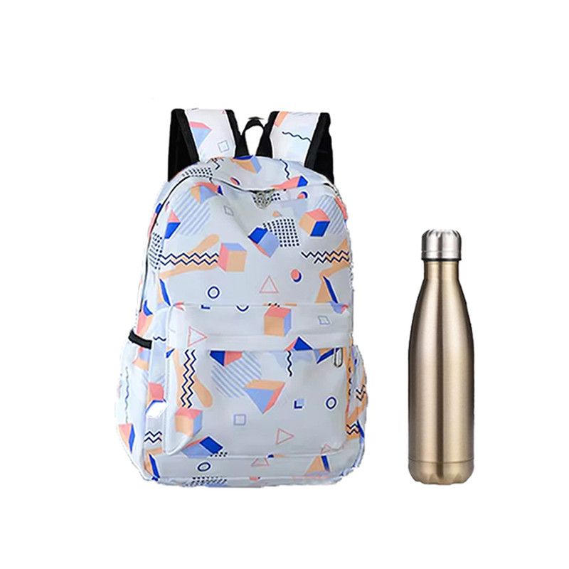 Star Babies - School Backpack W/ Stainless Steel Water Bottle 500ml - White/Silver