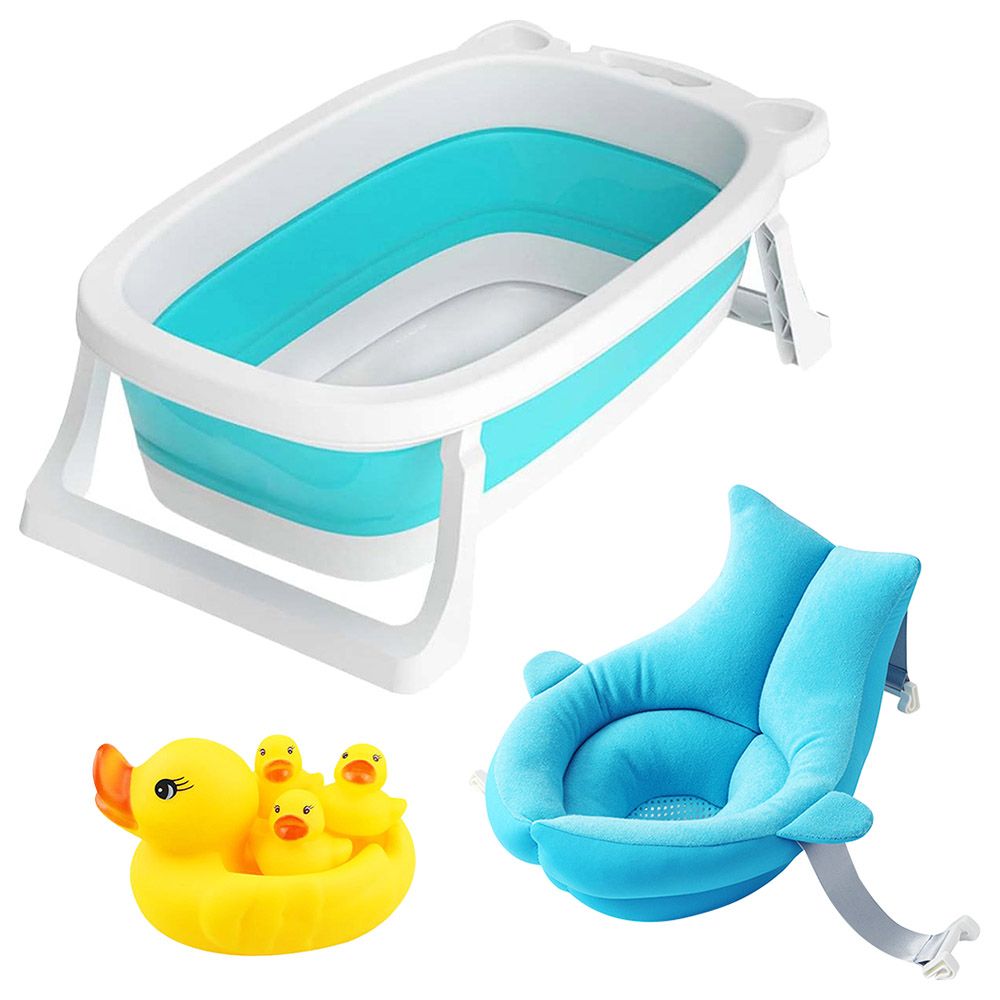 Star Babies - Foldable Bathtub, Sink Bather With Rubber Duck Toy 4pcs - Blue