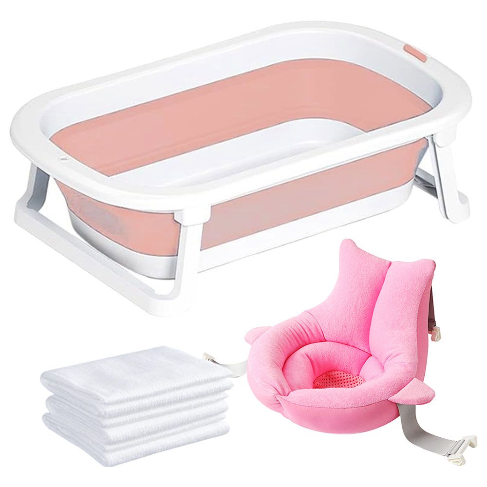 Star Babies - Foldable Bathtub, Sink Bather With Disposable Towel 3pcs - Pink