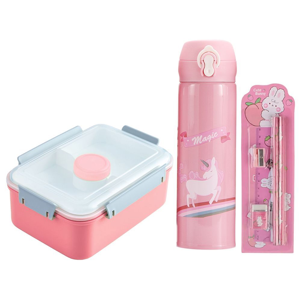 Star Babies - Stationery Set With Kids Water Bottle 400ml and Lunch Box - Pink