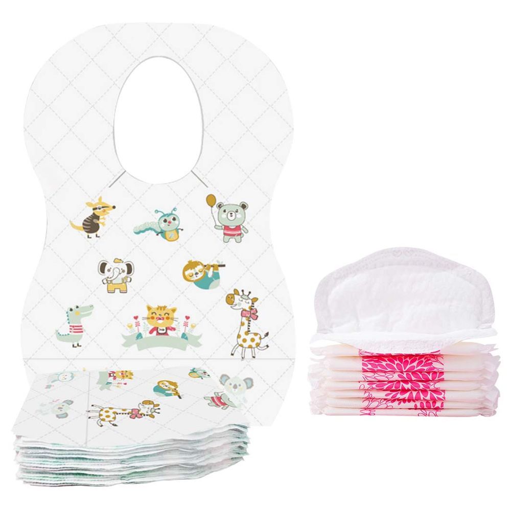 Star Babies - Disposable Bibs 50pcs and Disposable Breast Pad 50pcs - Animal Print