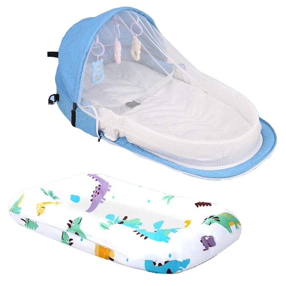 Star Babies - Bed w/ Mosquito Net & Printed Animal Changing Pad - Blue