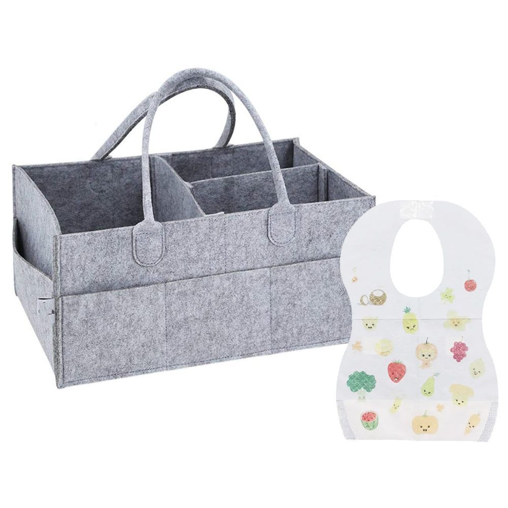 Star Babies - Caddy Diaper Bag Organizer & Disposable Bibs 10pcs - Grey