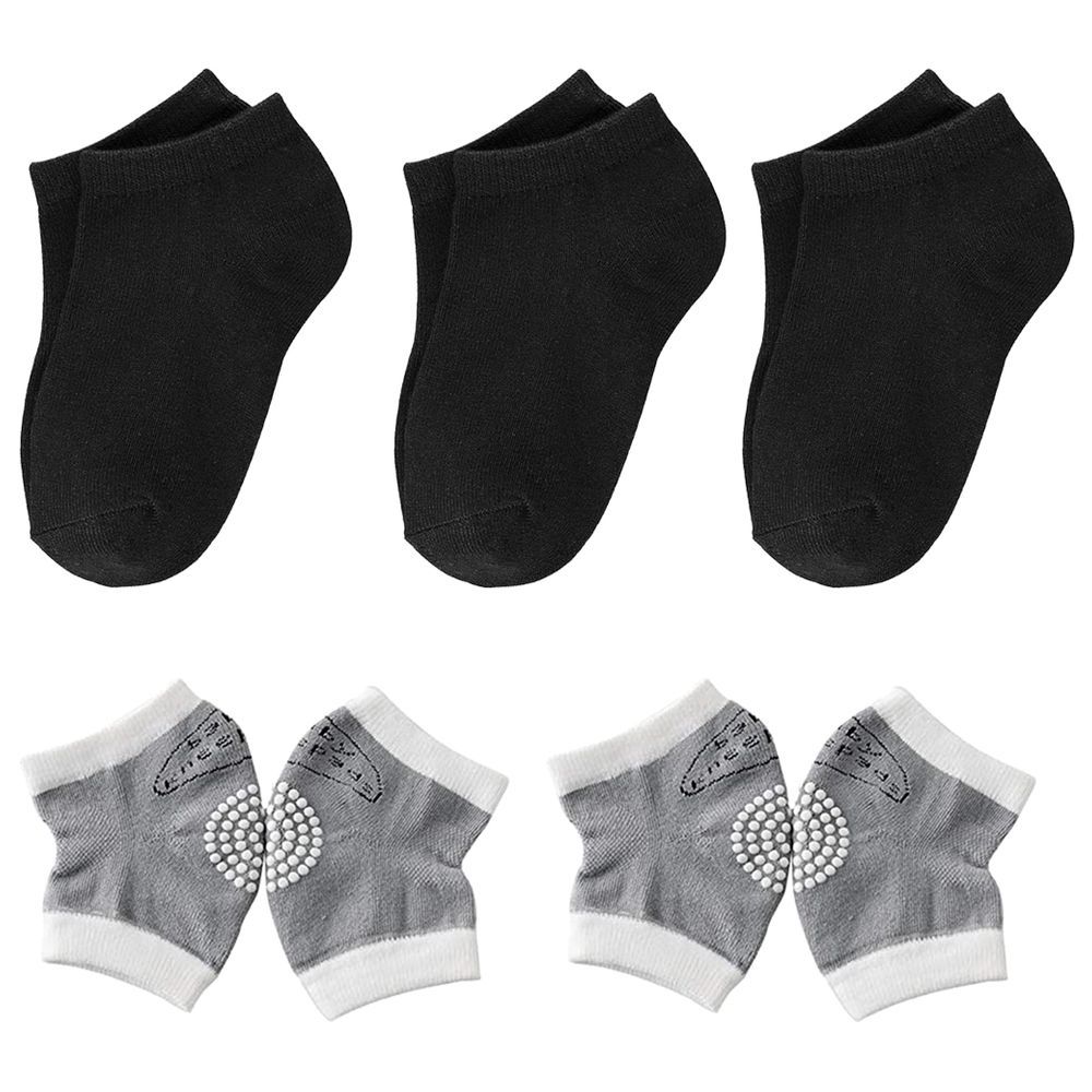 Star Babies - Kids Socks 3pcs & Baby Knee Pad 2pcs - Black