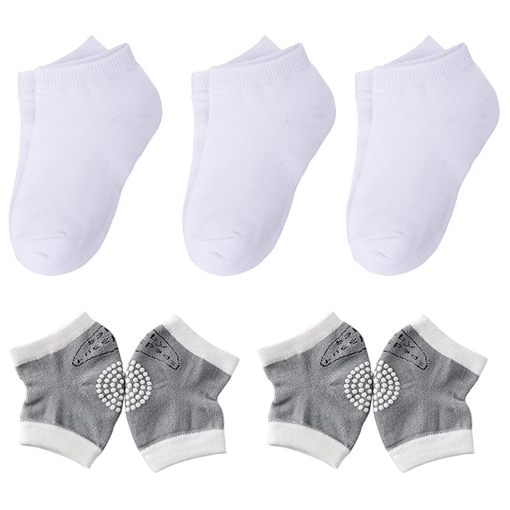 Star Babies - Kids Socks 3pcs & Baby Knee Pad 2pcs - White