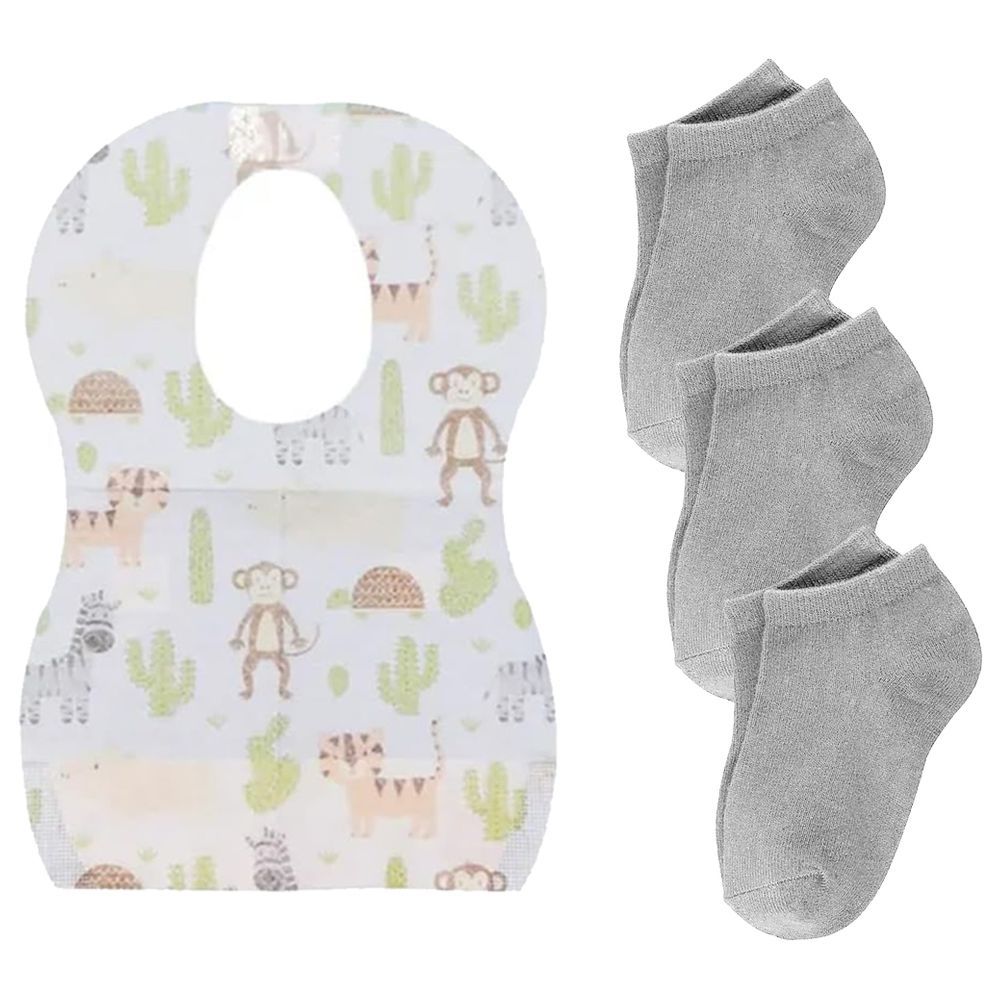 Star Babies - Kids Socks 3pcs & Disposable Bibs 10pcs - Grey