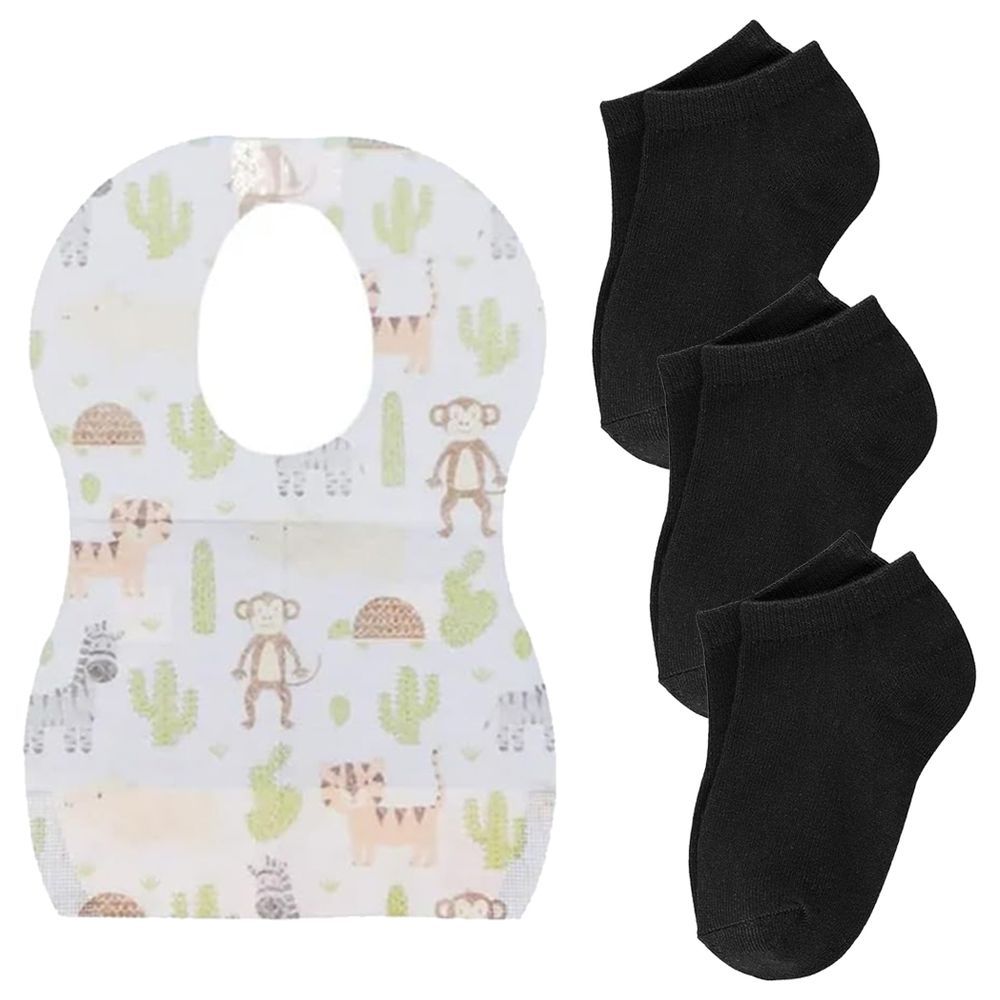 Star Babies - Kids Socks 3pcs & Disposable Bibs 10pcs - Black