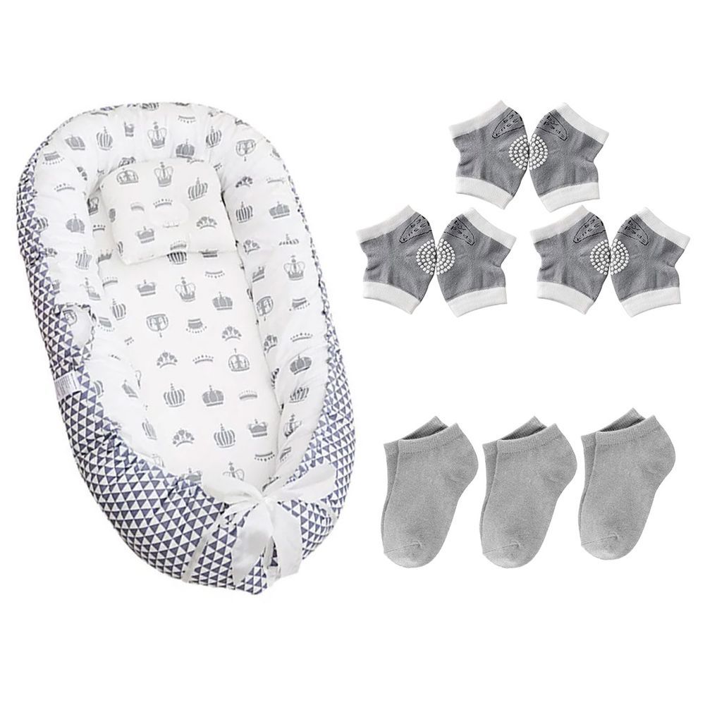 Star Babies - Sleeping Pod w/ Kids Socks 3pcs & Baby Knee Pad 3pcs - Grey