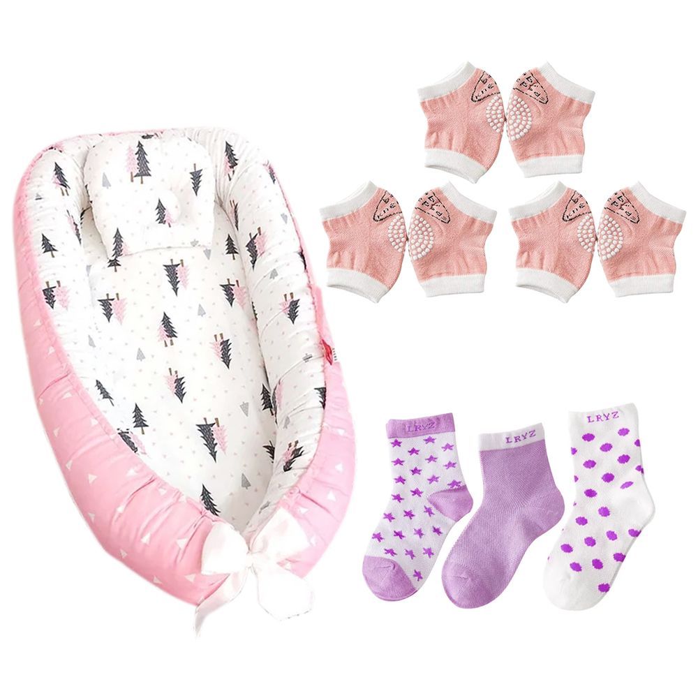 Star Babies - Sleeping Pod w/ Kids Socks 3pcs & Baby Knee Pad 3pcs - Pink