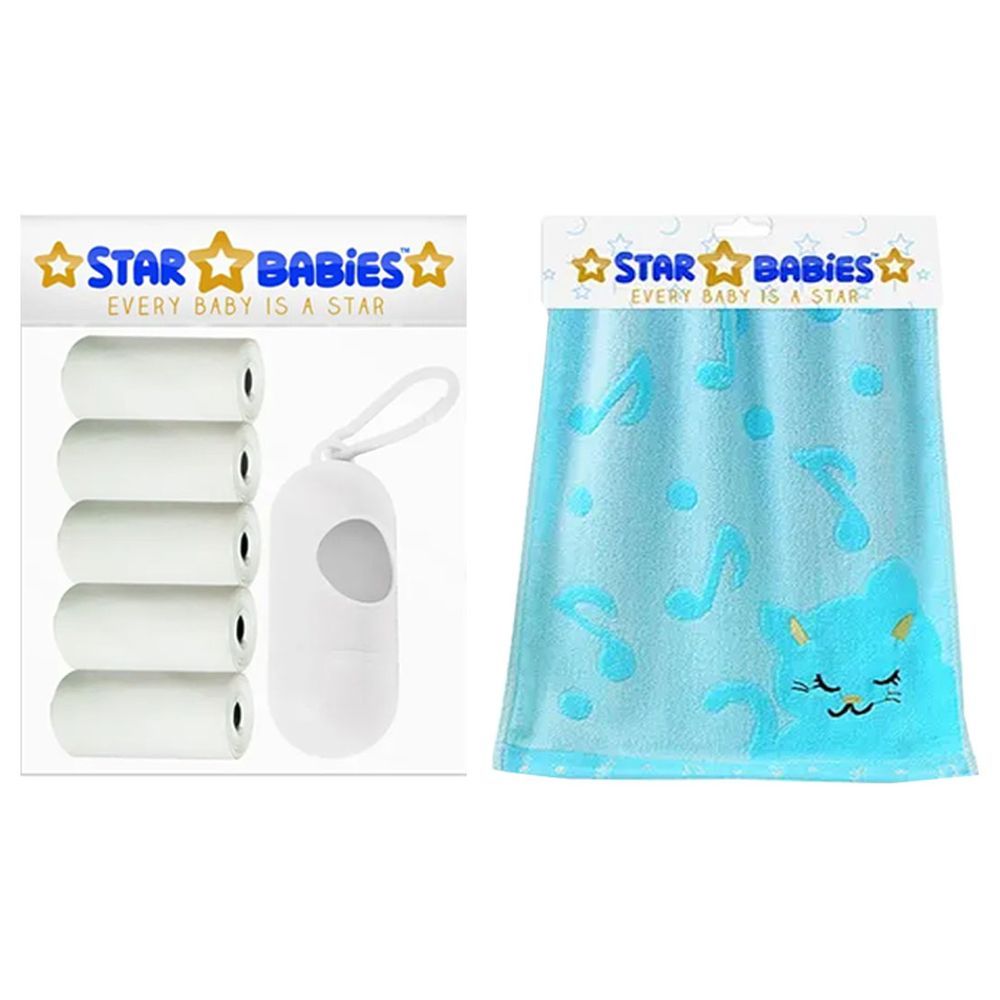 Star Babies - Scented Bag 5pcs w/ Dispenser & Bamboo Towel - Blue/White