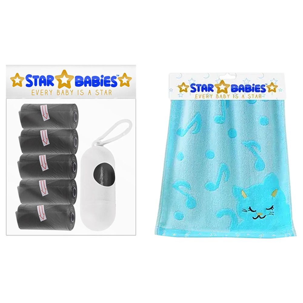 Star Babies - Scented Bag 5pcs w/ Dispenser & Bamboo Towel - Black/Blue