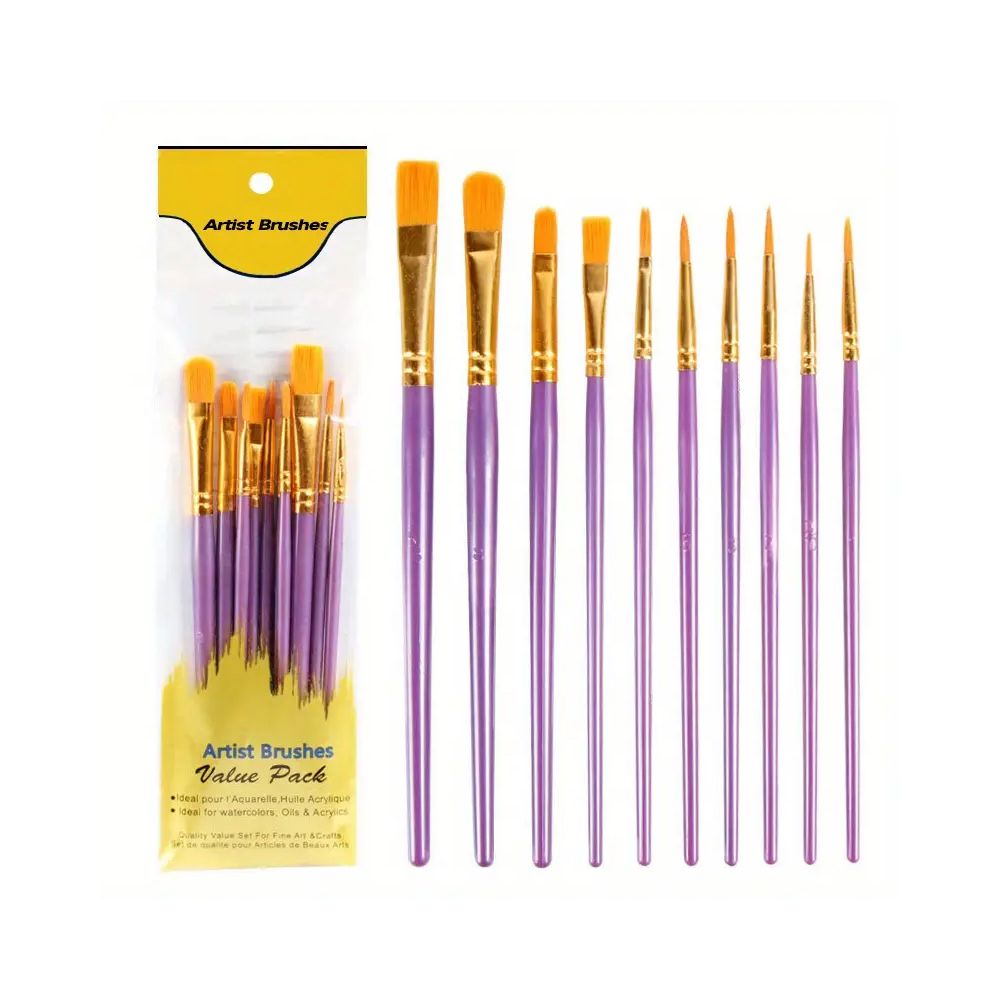 Star Babies - Kid's Paint Brush Set - Purple - 10 Pcs