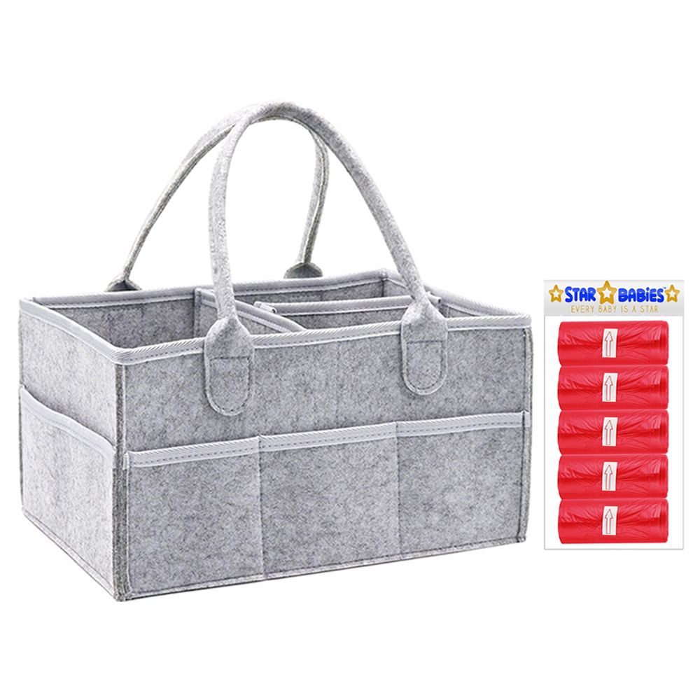 Star Babies - Baby Diaper Caddy & Scented Bag Roll Set - Grey/Red - 6 Pcs