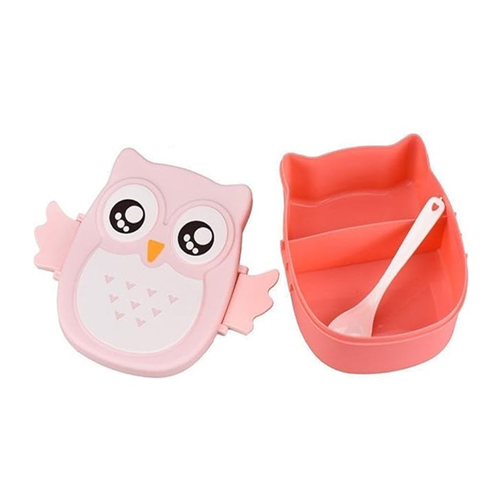 Star Babies - Cartoon Owl Lunch Box With 2 Compartments And Spoon - Pink