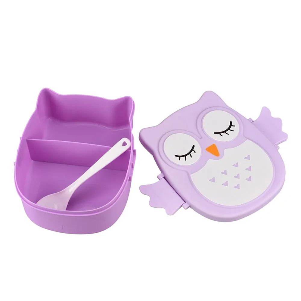 Star Babies - Cartoon Owl Lunch Box With 2 Compartments And Spoon - Purple