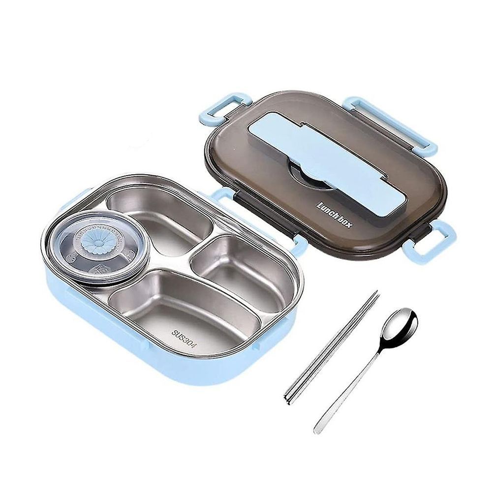 Star Babies - 4 Compartments Bento Box With Stainless Steel Soup Bowl & Spoon - Blue