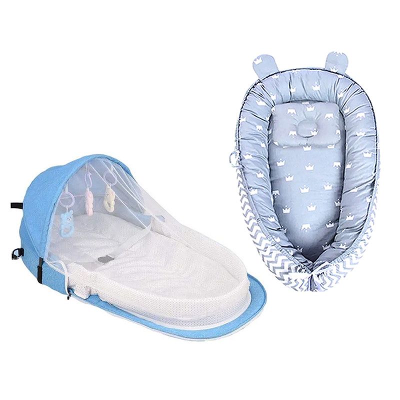 Star Babies - Baby Sleeping Pod & Bed With Baby Mosquito 2-Pc Set - Grey/Blue