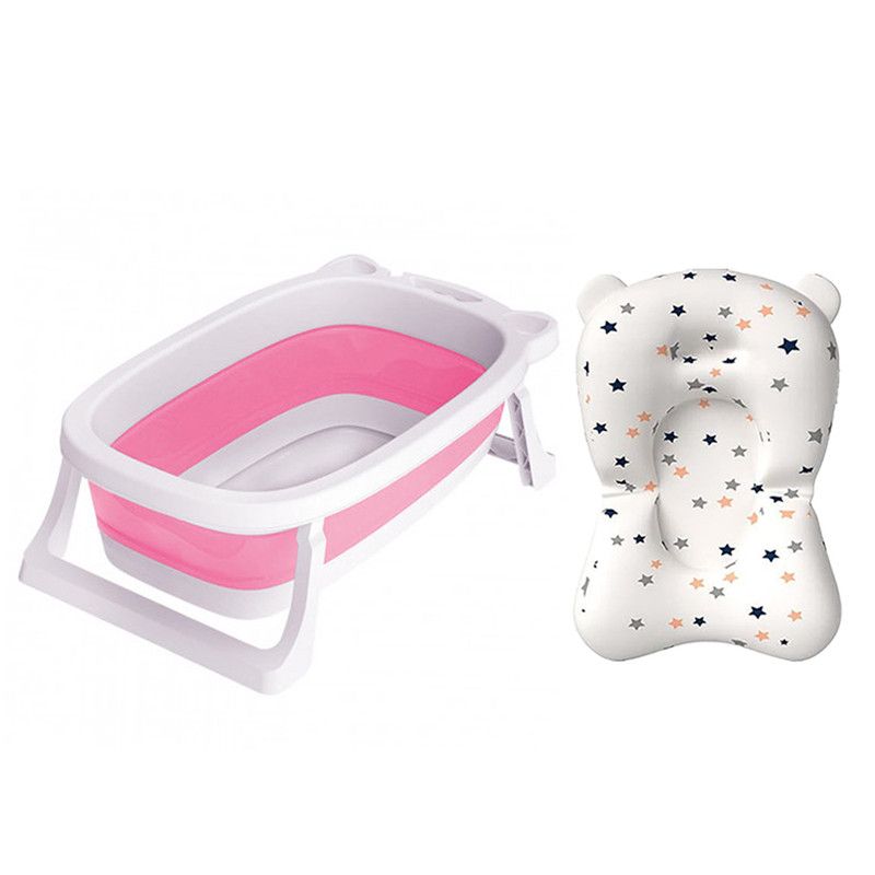 Star Babies - Foldable Bathtub With Bath Cushion - Pink - 2 Pcs