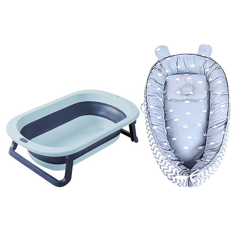 Star Babies - Baby Sleeping Pod With Foldable Bathtub - Grey/Blue