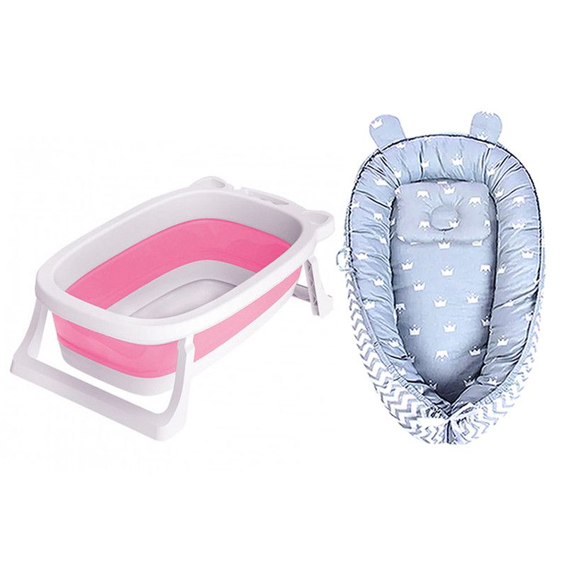 Star Babies - Baby Sleeping Pod With Foldable Bathtub - Grey/Pink