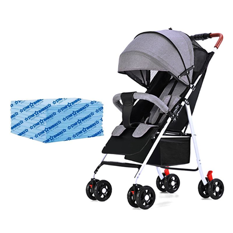 Star Babies - Lightweight Compact Fold Stroller With Free 25-Pc Disposable Changing Mat - Grey/Blue