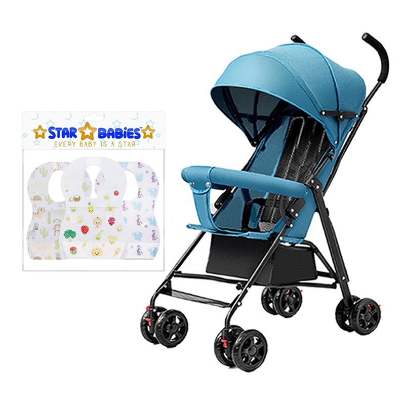 Star Babies - Lightweight Compact Fold Stroller With Free 25-Pc Disposable Bibs - Blue