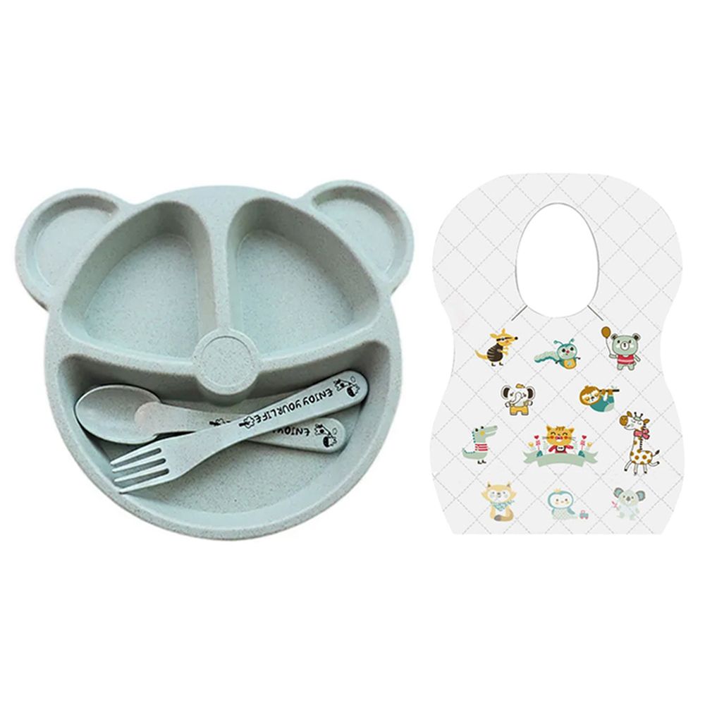 Star Babies - Wheat Organic Plate With 10 Disposable Bibs Combo Pack