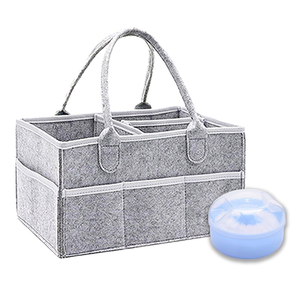 Star Babies - Baby Diaper Caddy Organizer And Powder Puff - Grey/Blue