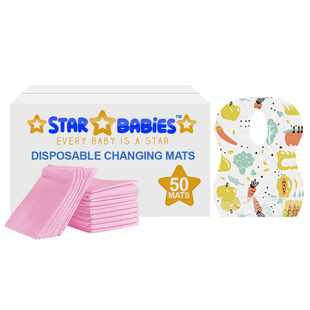 Star Babies - Disposable Changing Pads With Baby Disposable Bibs 90Pc Set - Pink