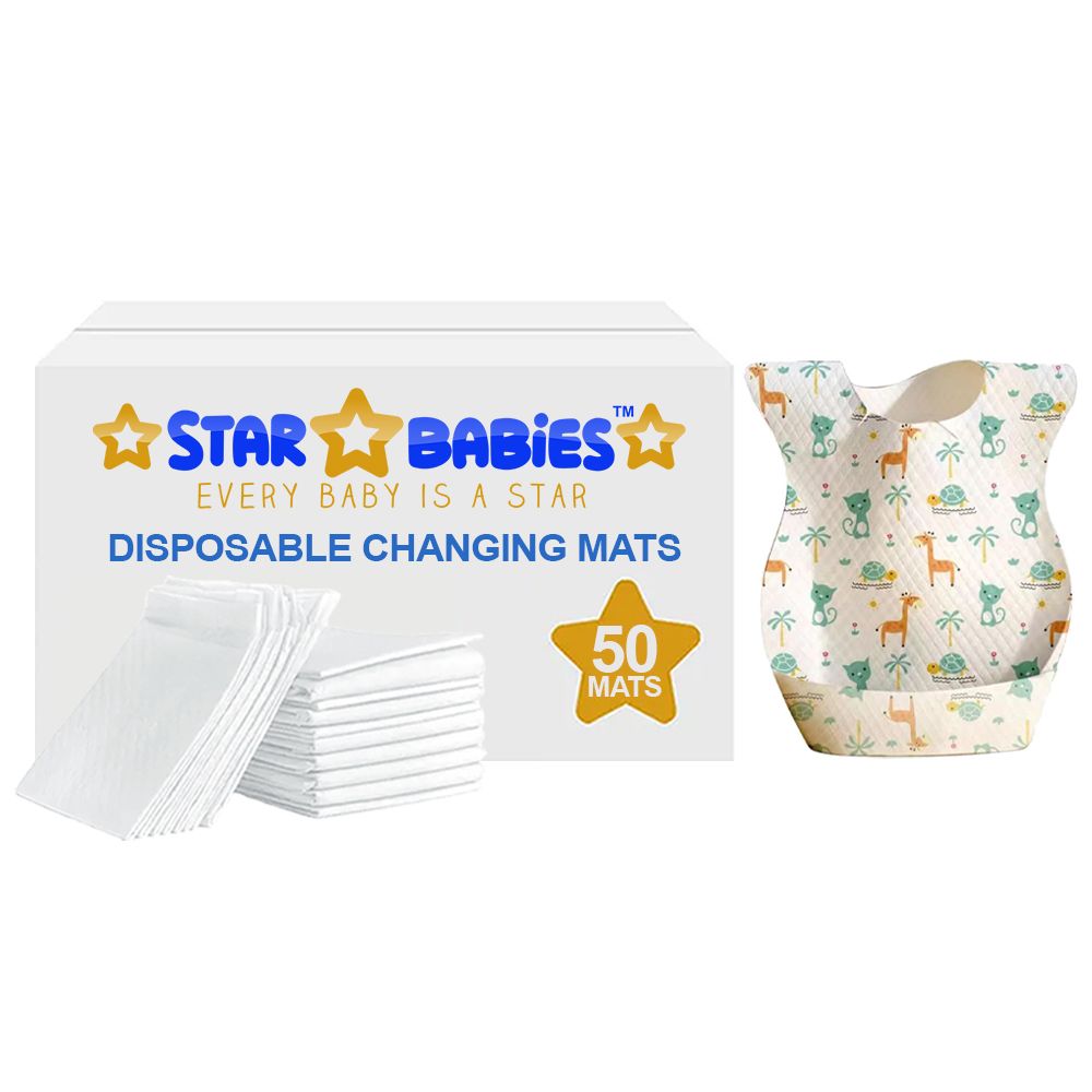 Star Babies - Disposable Changing Pads With Baby Disposable Bibs 90Pc Set - White