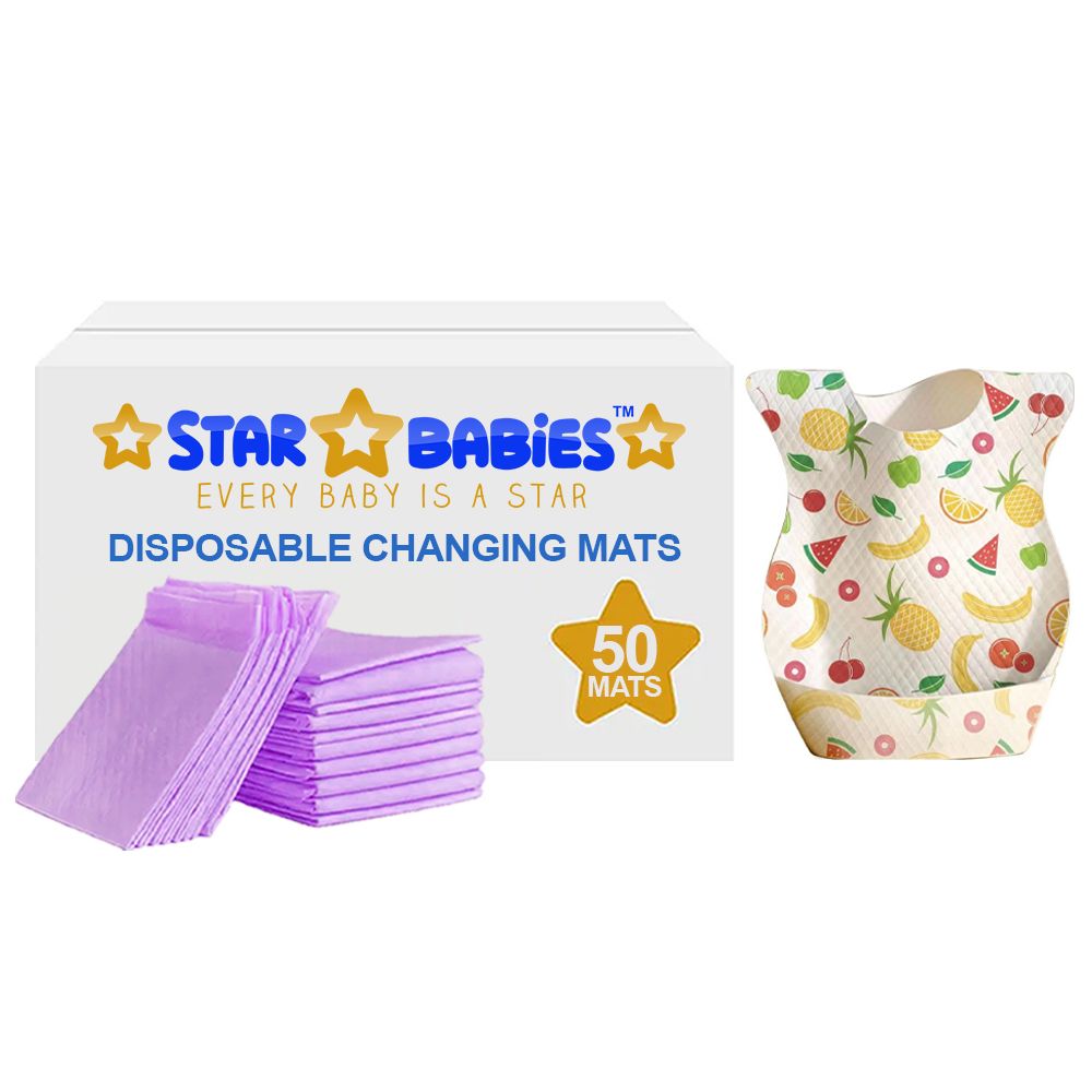 Star Babies - Disposable Changing Pads With Baby Disposable Bibs 90Pc Set - Lavender