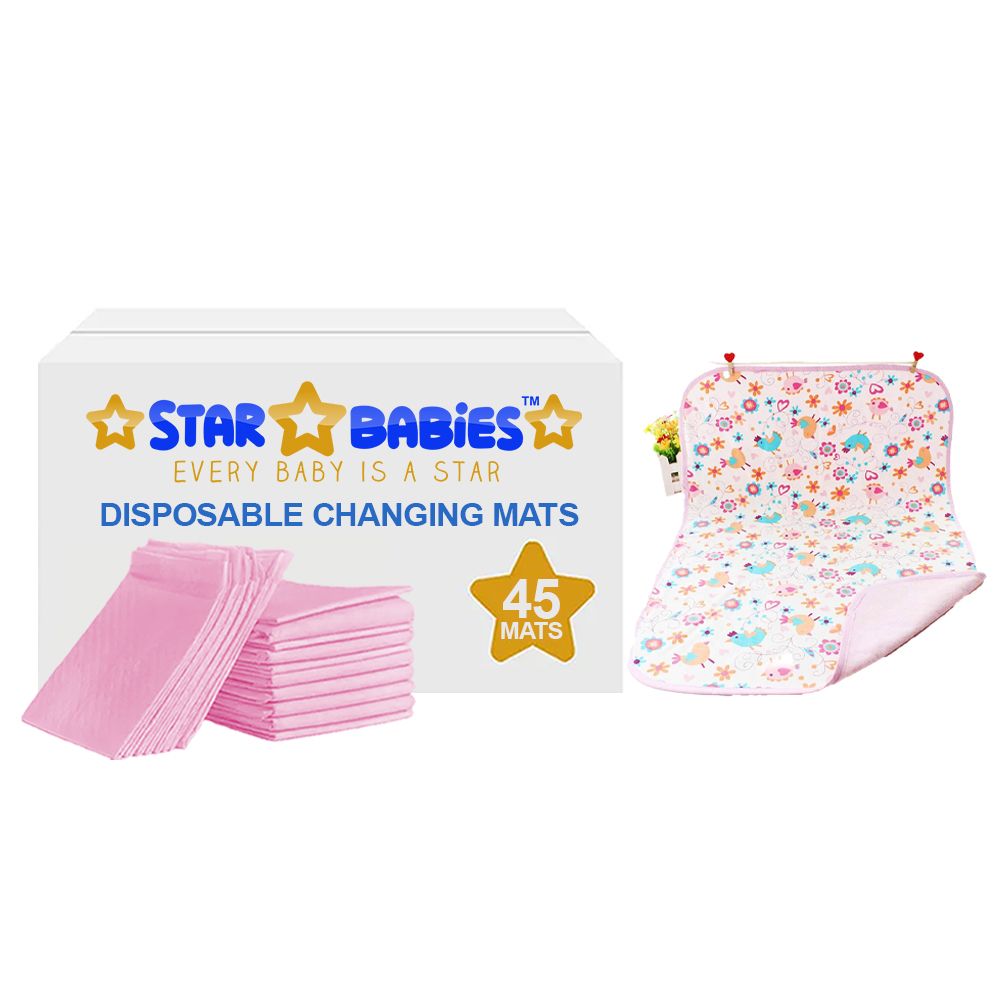 Star Babies - Disposable Changing Pads With Reusable Waterproof Changing Mat 45Pcs - Pink