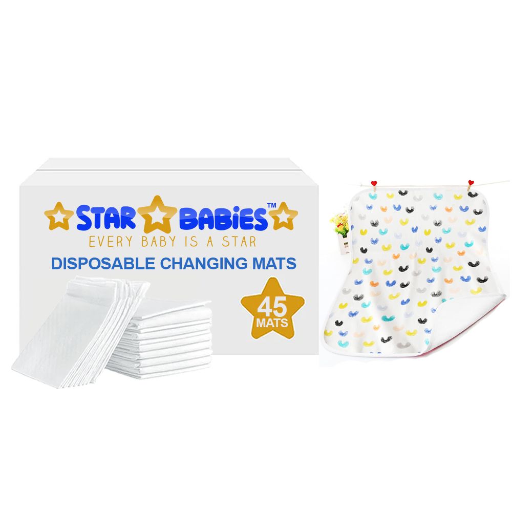 Star Babies - Disposable Changing Pads With Reusable Waterproof Changing Mat 45Pcs - White