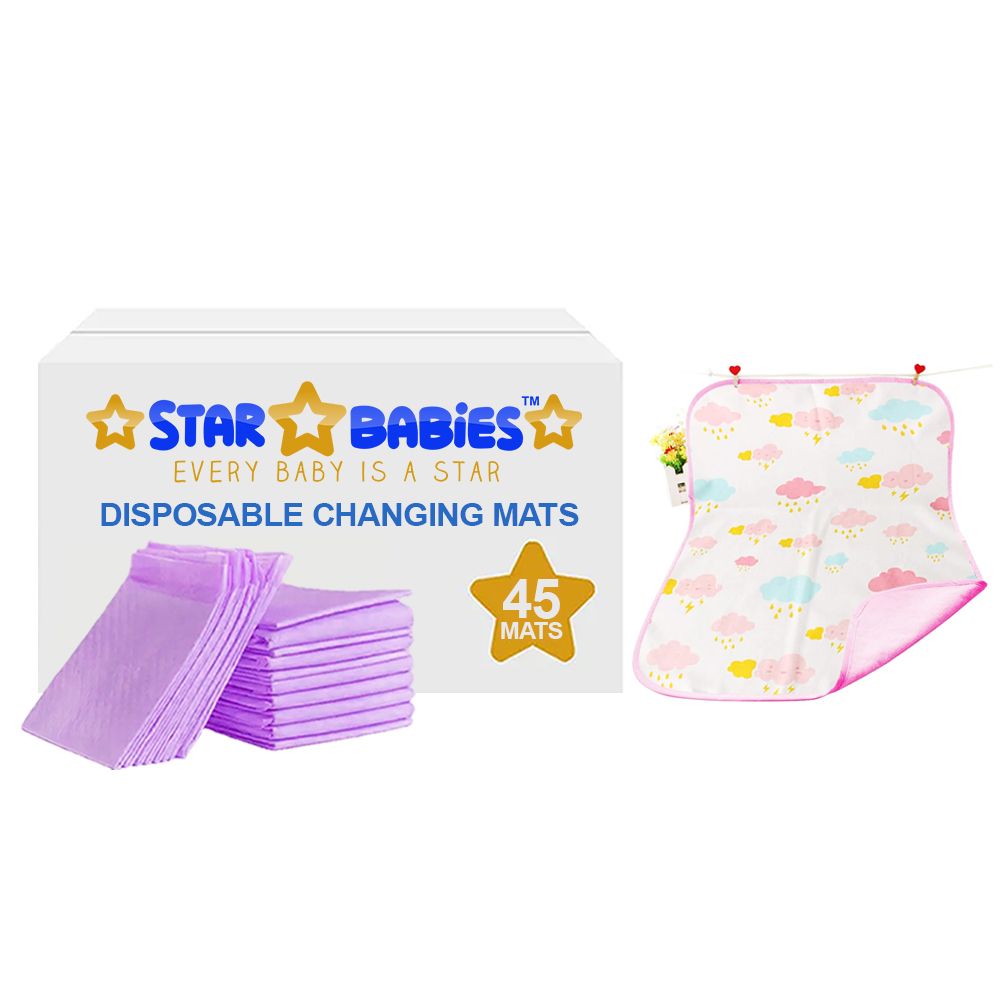 Star Babies - Disposable Changing Pads With Reusable Waterproof Changing Mat 45Pcs - Lavender