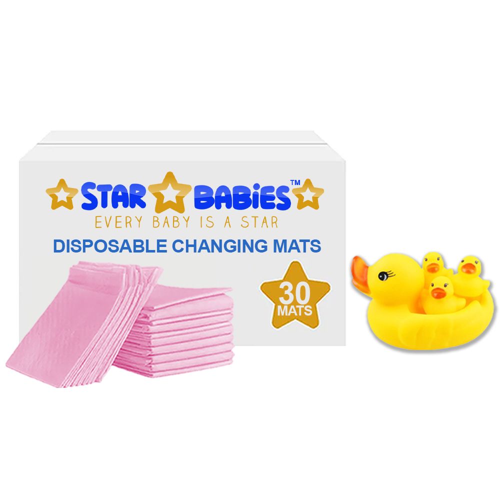 Star Babies - Disposable Changing Pads With Toy Rubber Duck Set 30Pcs - Pink