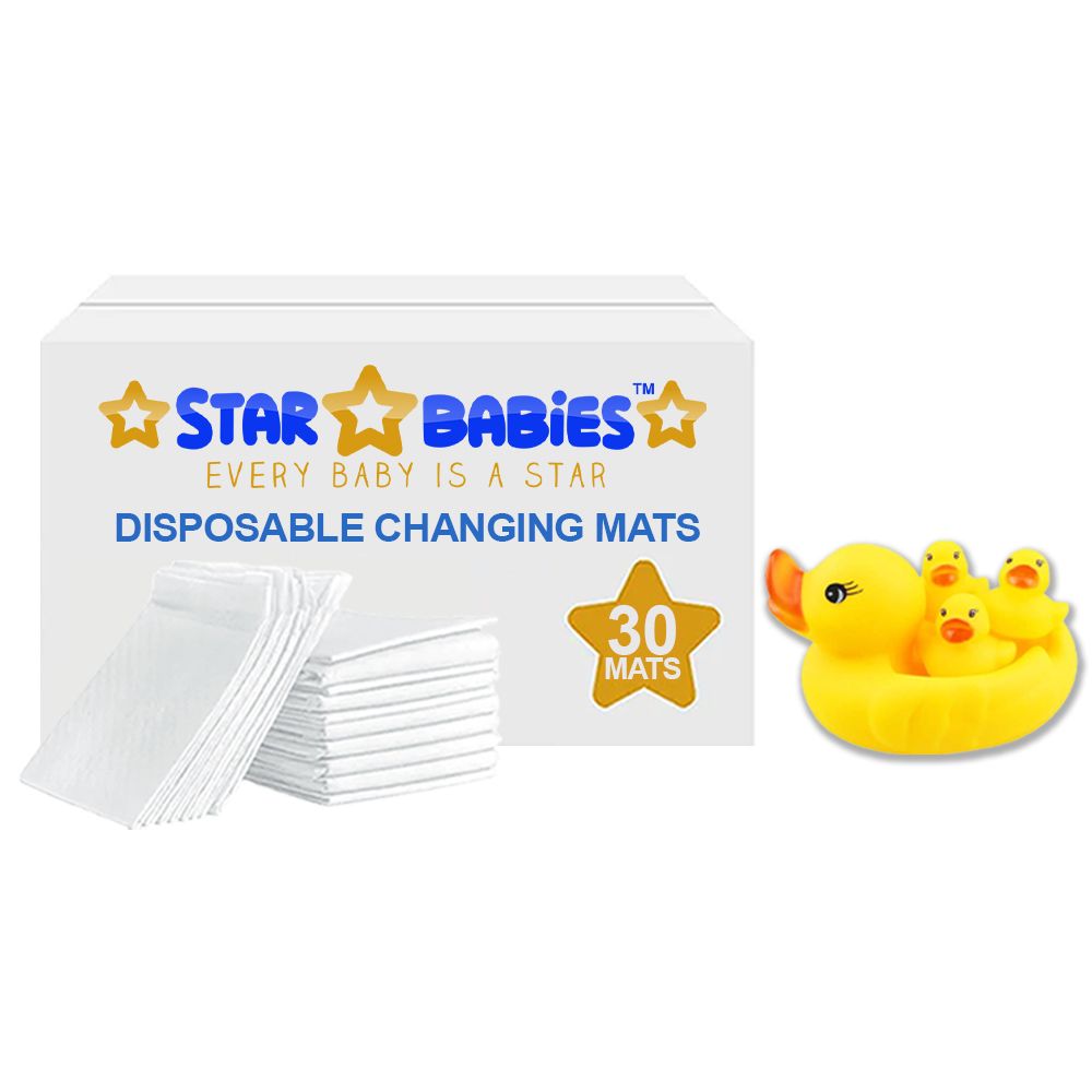 Star Babies - Disposable Changing Pads With Toy Rubber Duck Set 30Pcs - White