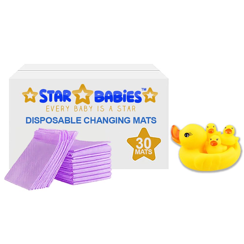 Star Babies - Disposable Changing Pads With Toy Rubber Duck Set 30Pcs - Lavender