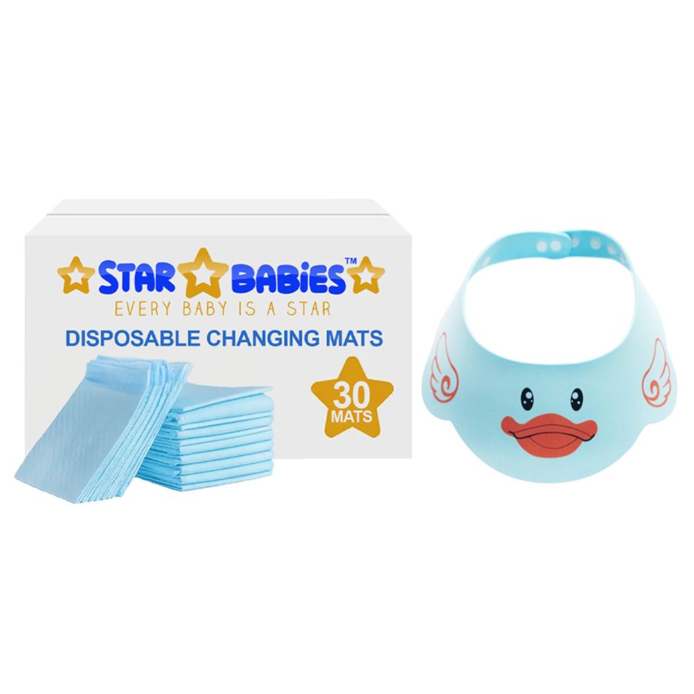 Star Babies - Disposable Changing Pads With Shower Protection Hat 30Pcs - Blue