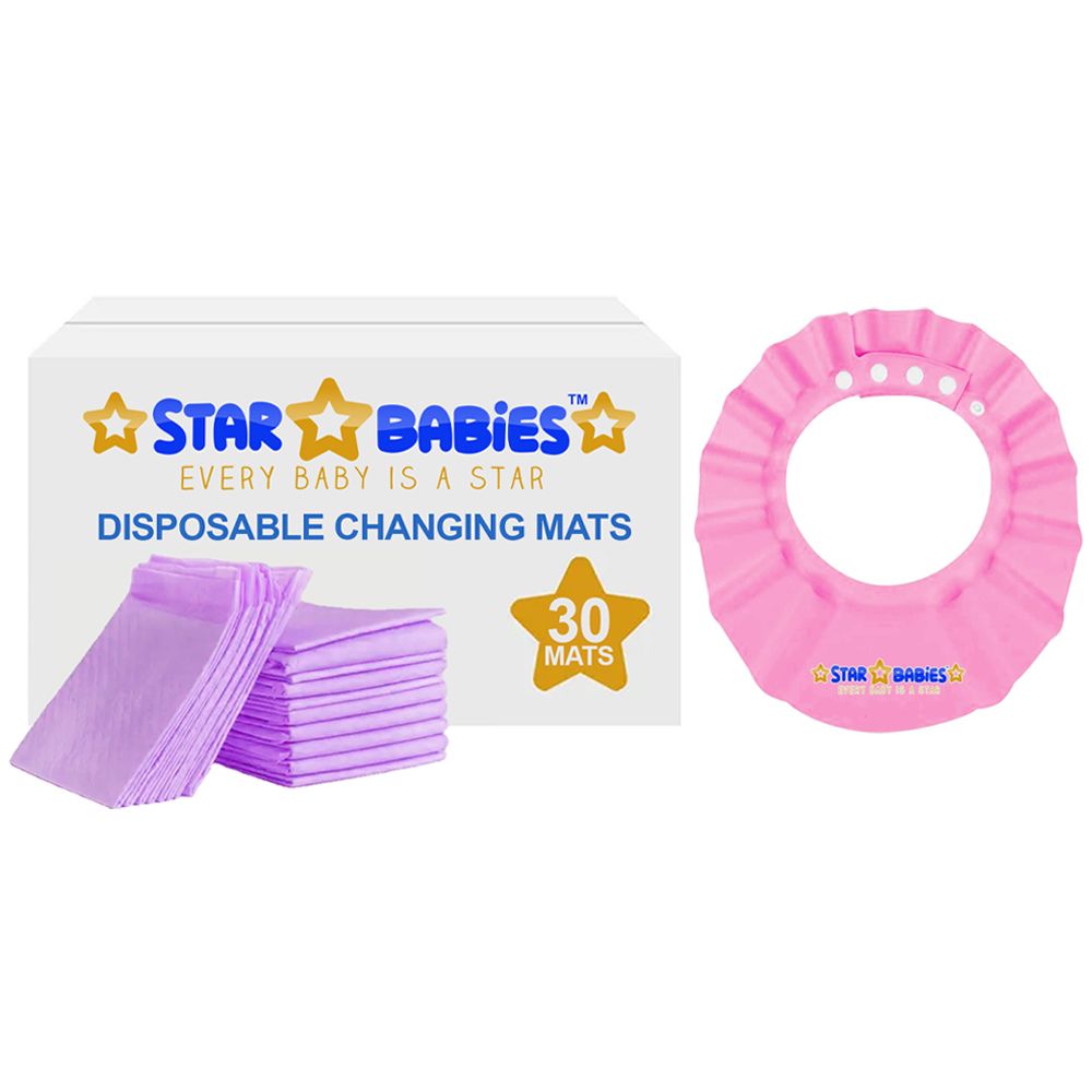 Star Babies - Disposable Changing Pads With Shower Protection Hat 30Pcs - Lavender