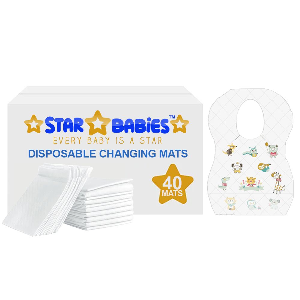 Star Babies - Disposable Changing Pads With Kids Disposable Paper Bibs With Catcher 60Pc Set - White