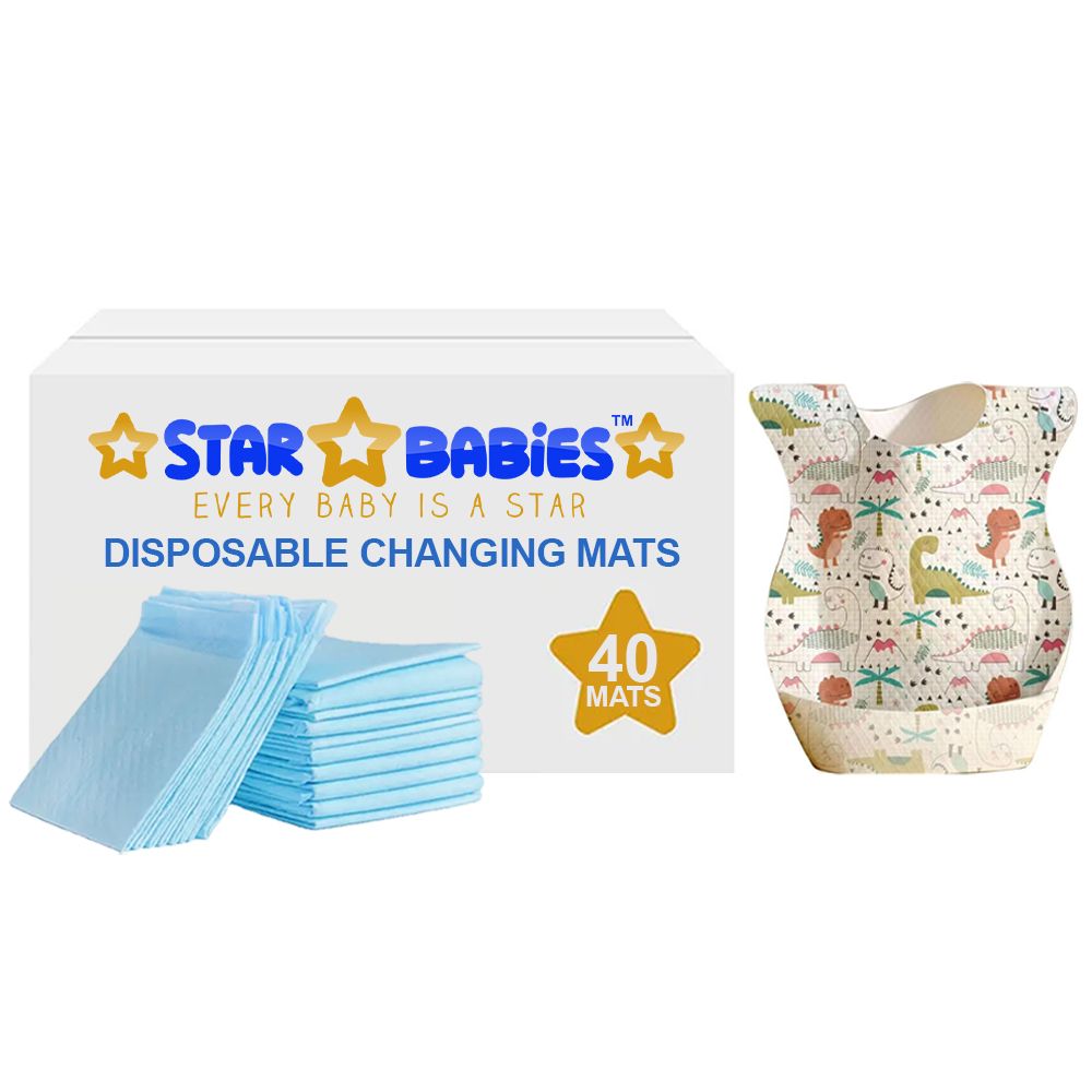 Star Babies - Disposable Changing Pads & Disposable Paper Bibs With Catcher 60pc Set - Blue