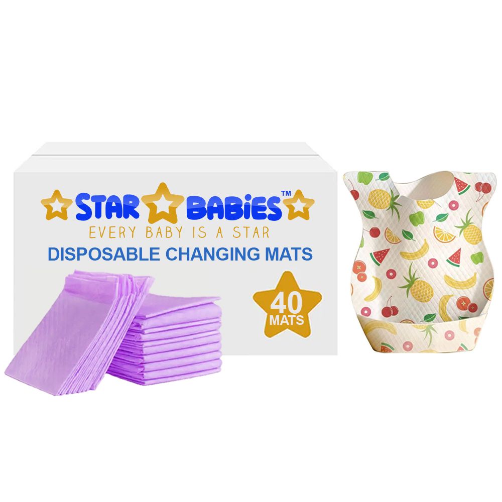 Star Babies - Disposable Changing Pads With Kids Disposable Paper Bibs With Catcher 60Pc Set - Lavender