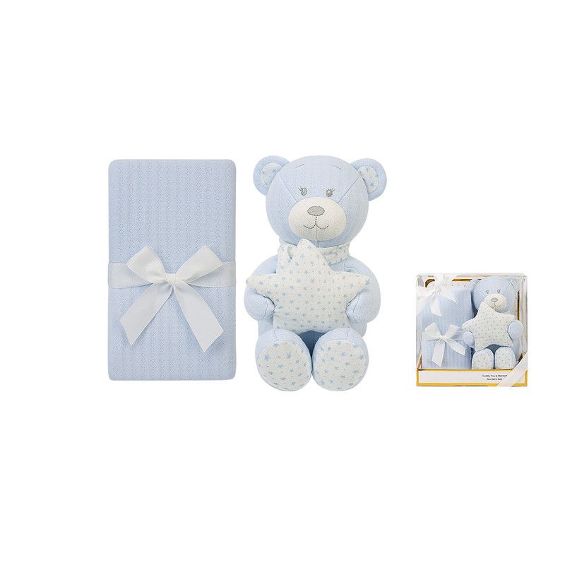 Factory Price - Lyra Cuddly Bear Toy & Blanket Gift Set For Newborn - Blue