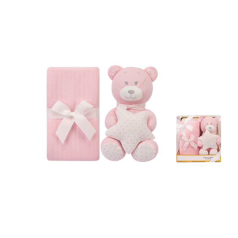 Factory Price - Lyra Cuddly Bear Toy & Blanket Gift Set For Newborn - Pink