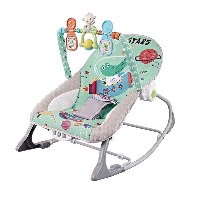 Factory Price - Printed Baby Rocker With Music & Toys - Space Green