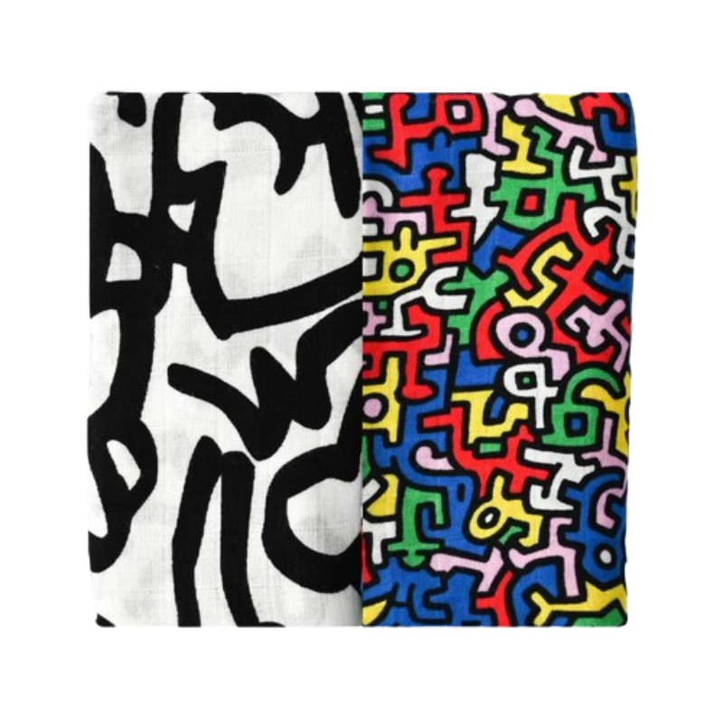 Etta Loves - Keith Haring Sensory Muslin Burp Cloth - 2pcs