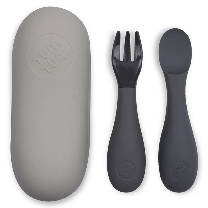 Tum Tum - Baby Cutlery With Travel Case - Grey - 2pcs