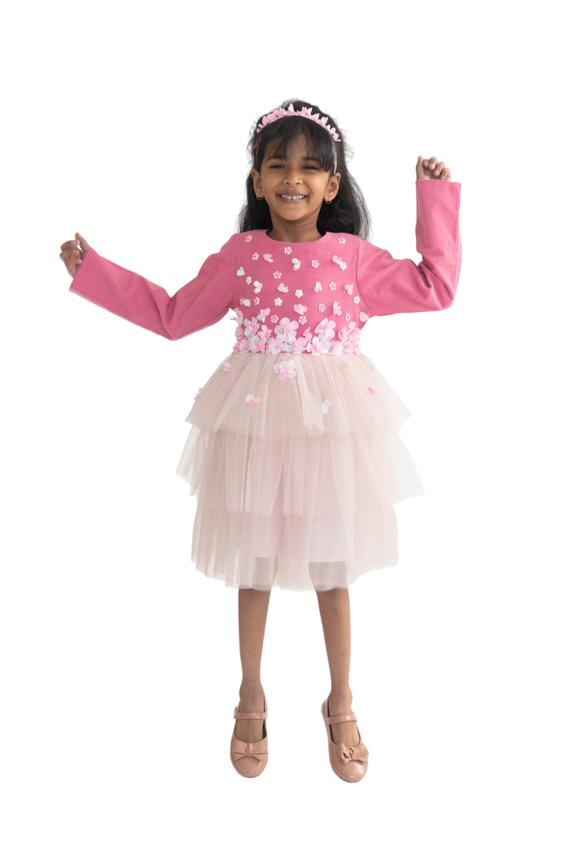 A Little Fable - Girl's Cord Fiore Dress - Pink